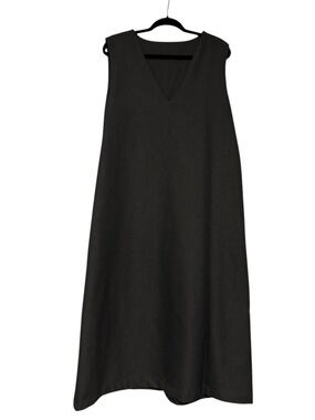 V-Neck Sleeveless Maxi Dress in Dark Grey Thick Fabric Size XL